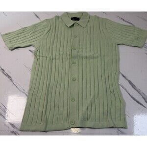 Asos Design Lightweight Knitted Rib Revere Polo T-Shirt Sage Green Size Small